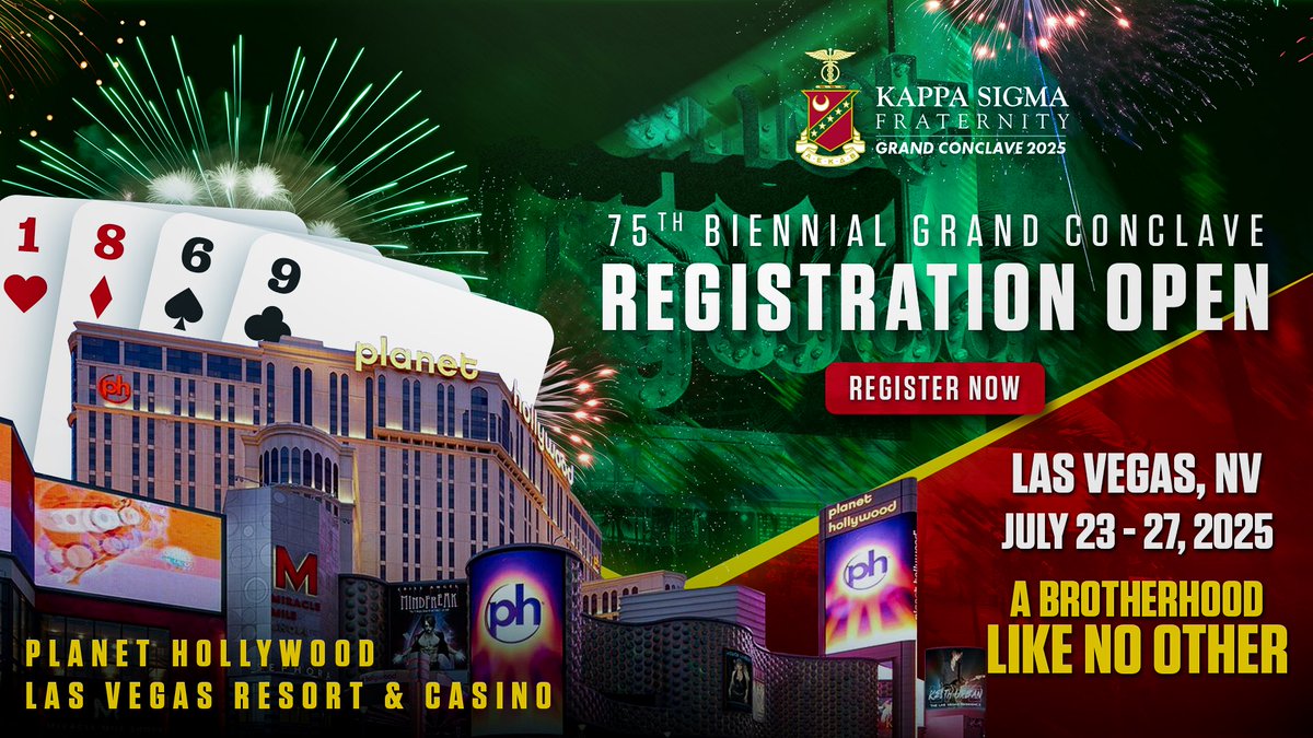 🚨 The Countdown to Grand Conclave! 🚨 We’re heading to Las Vegas, July 23-27, 2025. Register now for a weekend of Breaking Boundaries by connecting with Brothers from across North America, and major announcements about the future of Kappa Sigma! ksig.ma/4j6IbeJ