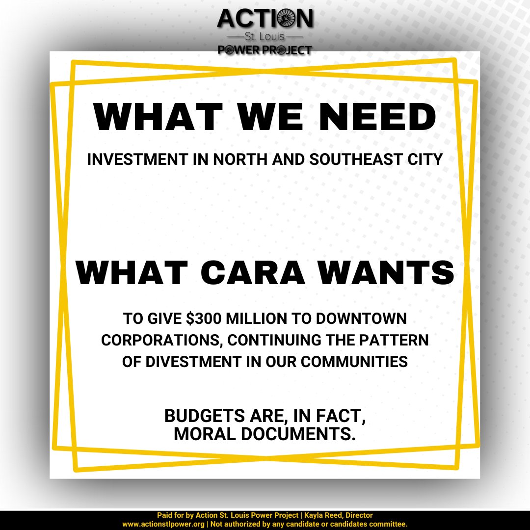 ‼️#CaraSpencerIsNotForUs ‼️

STL needs a leader who shows up for us, not one who dodges key votes &amp; backs wealthy interests.

Vote Tishaura Jones for Mayor on April 8th! 🗳️

Swipe to see why we’re saying NO to Cara Spencer &amp; YES to real leadership.

#ActionSTLPower