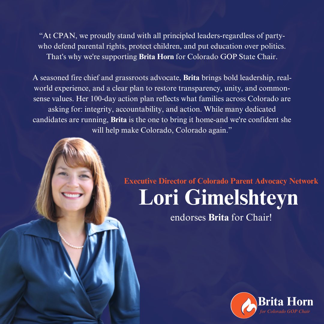 RealBritaHorn's tweet image. Thank you @LoriGim and @CPANColorado for your endorsement and support—it truly means so much! 
Together, we will keep pushing forward and make a real difference!
#ColoradoFirst 
The Fire to Lead: 🔥🔥🔥
Uniting the #Colorado #GOP