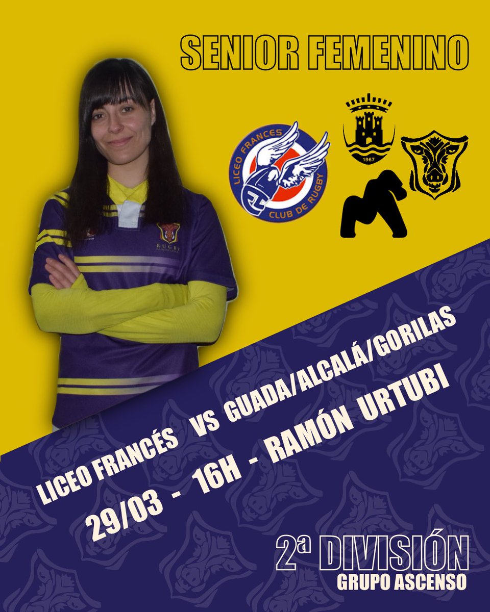 🐗Sub12 
🏟️Tres olivos 
🕒11H

🐗Sub14 
🆚San Isidro 
🏟️Estadio fuente de la niña 
🕒14H 

🐗Senior Masculino 
🆚Vallecas 
🏟️Estadio fuente de la niña
🕒16H 

🐗Senior femenino 
🆚Liceo Francés 
🏟️Ramón urtubi
🕒16H