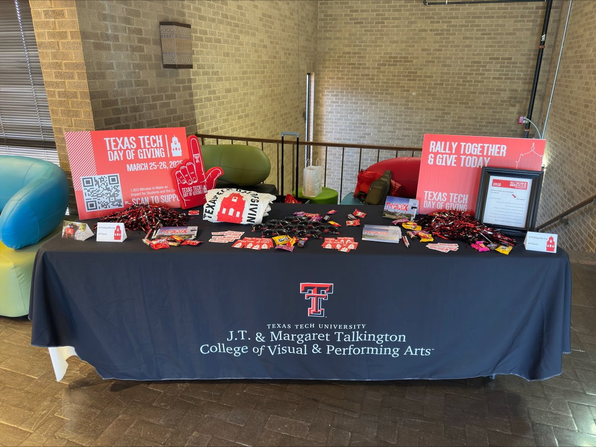 Yesterday was great and we're doing it again today! Visit us in the School of Music 11am-12pm to learn more &amp; get cool swag!

Can't make it to the pop-up? You can donate online today until 4:03pm!
dayofgiving.ttu.edu/pages/jt-and-m…

Every gift &amp; every dollar counts! #TTUDayofGiving #TTUDOG