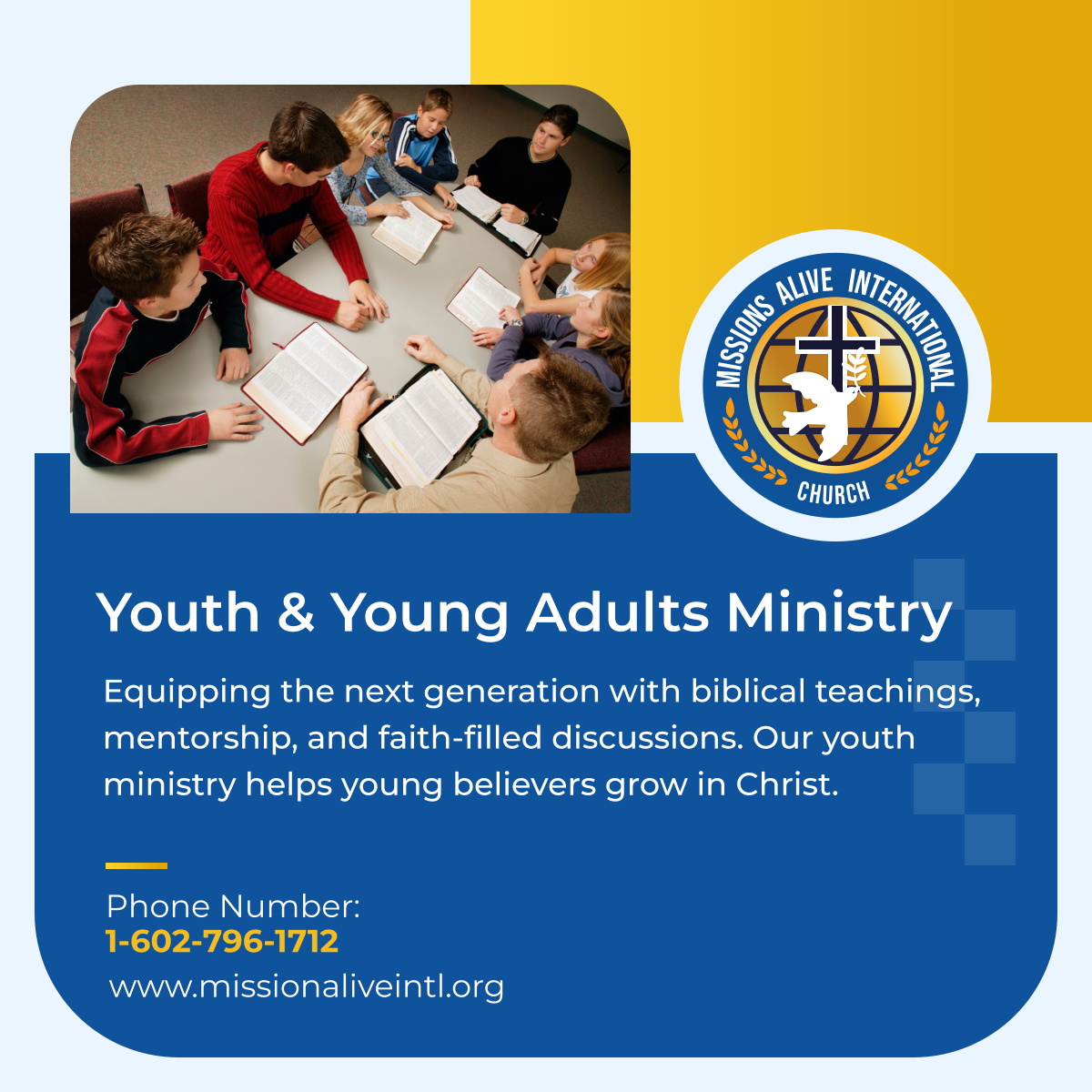 Missionsalive_'s tweet photo. The future is bright when built on faith! Join our youth ministry and grow spiritually in a supportive environment. Get involved today. 

#ReligiousOrganization #PhoenixAZ #YouthMinistry https://t.co/siNtcV0Ax5