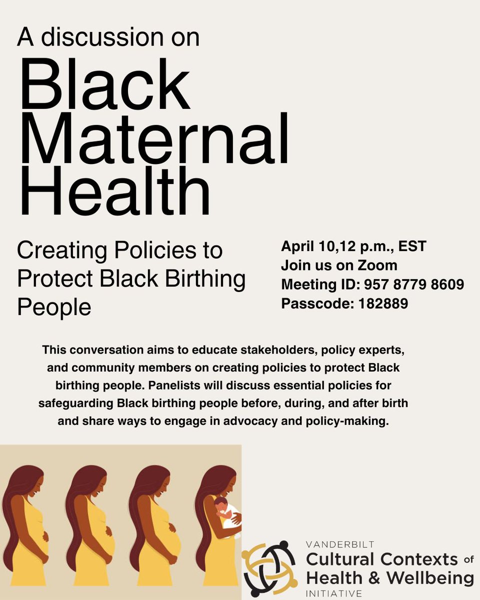 🚨 Exciting News! 🚨

This April, we're hosting a series of talks—kicking off with a vital conversation on Black Maternal Health.

Join us and learn how to make an impact! Spread the word to colleagues and friends—you won’t want to miss this. #BlackMaternalHealth #PolicyForChange