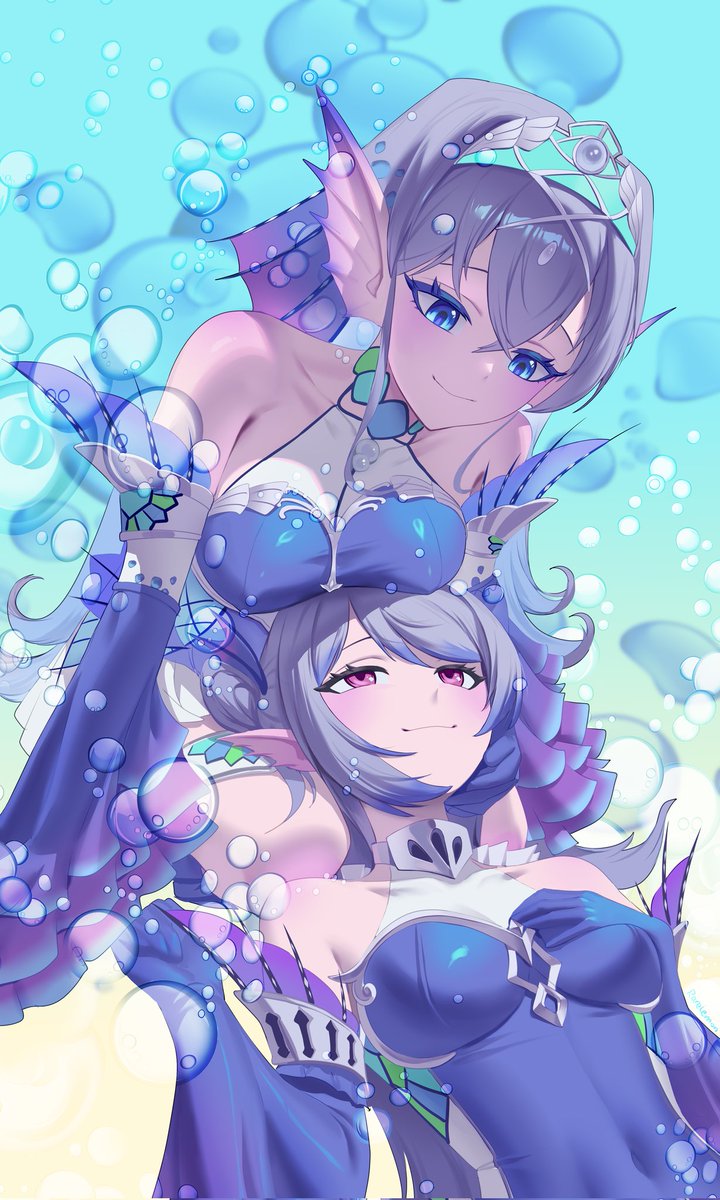 塞壬：躺在水仙姐姐的膝盖上真幸福啊💙💙
#百合
#yugioh
#ティアラメンツ