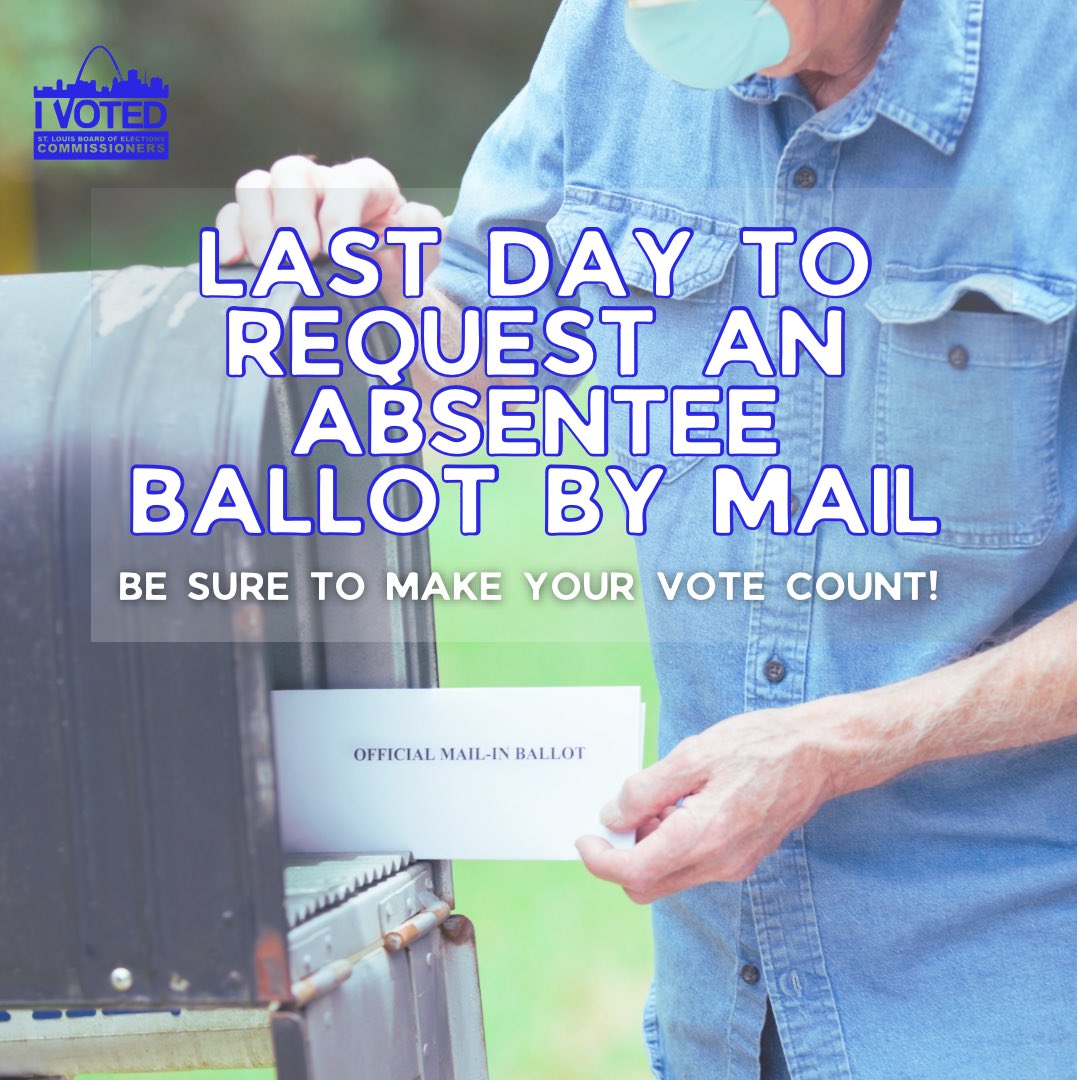 stl_board's tweet image. Have you sent in your absentee ballot request yet? Today is the FINAL day to request your ballot by mail! Don’t wait—ensure your vote counts! 🗳️ Click  ▶️ stlouis-mo.gov/government/dep…  #AbsenteeBallot #Vote2025 #LastChance