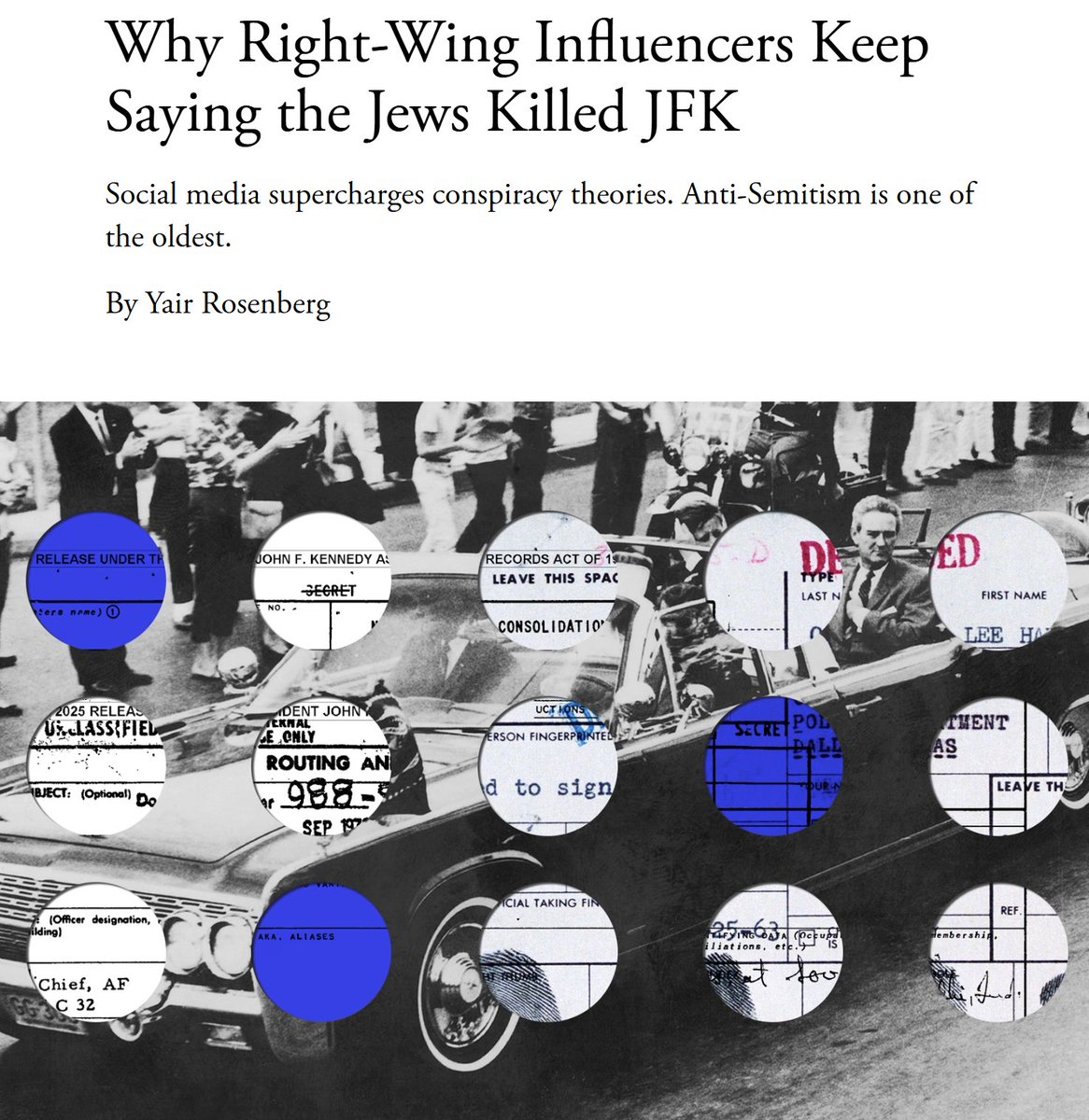 When the JFK files were released, the world learned something new—not about who killed the president, but how long it takes antisemites to pretend to read 63,000 pages about his murder before saying that the Jews did it. I wrote about what really happened with JFK and the Jews: