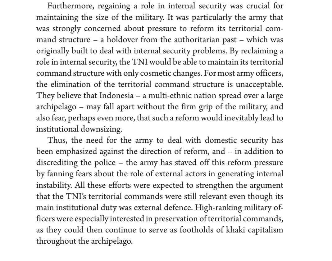 Segala jenis kekacauan -yang tentu melibatkan aparat (re: TNI)- di indonesia, perlu ditarik lebih jauh, apakah hanya sebatas kekacauan, atau jangan jangan ada andil militer untuk mengamankan status quo (kepentingan modal/capital) yang dikuasai oleh TNI itu sendiri?