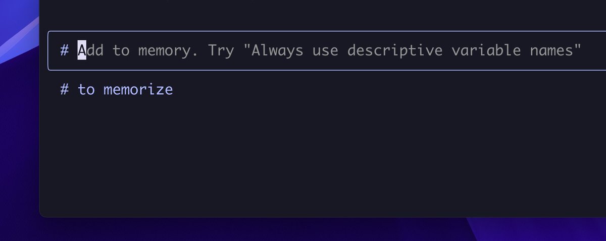 A new feature release for Claude Code: you can now quickly add memories to the CLAUDE.md file using the # key.

Tell Claude Code to remember specific tips and best practices, and it’ll reference that information as context in future sessions.

Here’s how it works: