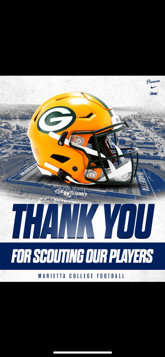 Marietta College Football (@marietta_fb) on Twitter photo Another MC 🔵⚪️ x NFL 🟢🟡 collab!! Thank you <a href="/packers/">Green Bay Packers</a> for coming and checking out some of our players!! Another MC 🔵⚪️ x NFL 🟢🟡 collab!! Thank you <a href="/packers/">Green Bay Packers</a> for coming and checking out some of our players!!