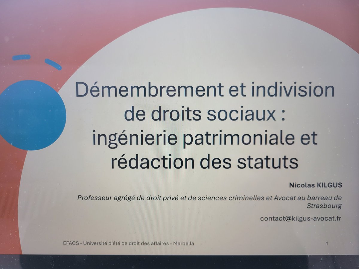 Deux très belles matinées de formation en droit des affaires, avec l'EFACS, dans le magnifique cadre du Club Med de Marbella ! 
Merci à mon binôme d'un jour, Me Jérémie FIERVILLE, ainsi qu'à Madame le Bâtonnier Françoise AURAN-VISTE !
