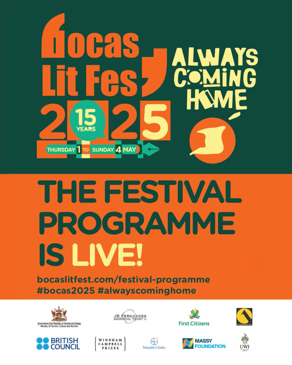 📣It's what you've been waiting for! 📖The Bocas Lit Fest, T&amp;T’s annual festival of books &amp; writers, presents 4 days of extraordinary programming!👉Click the link, save the dates, and share with readers &amp; writers of all ages: bocaslitfest.com/programme
#bocas2025
