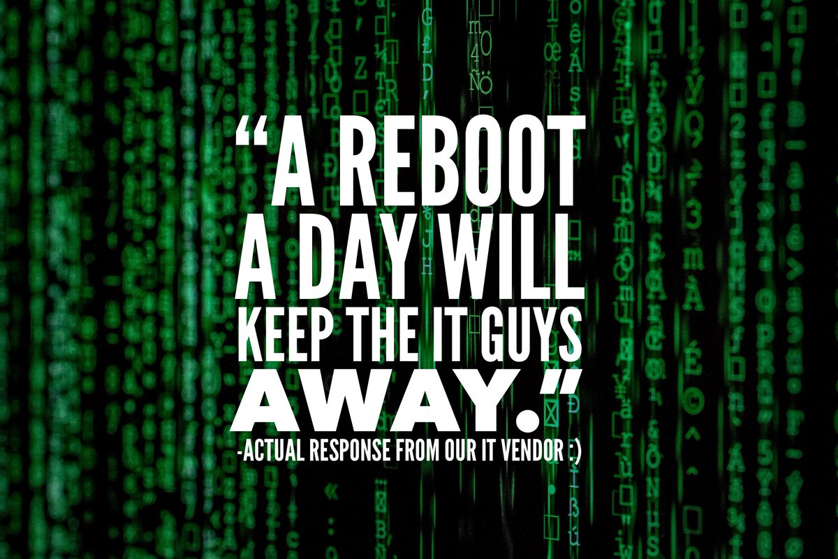 I let our IT vendor know that my issue was resolved when I rebooted. This was their response :)