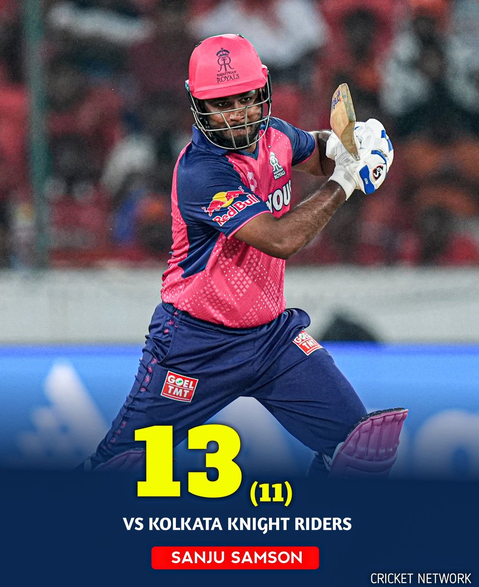CricketNetwor's tweet photo. Sanju Samson goes for 13 of 11 balls.

- What a ball by Vaibhav Arora.

#SanjuSamson #IPL2025 #KKRvsRR #RRvKKR #rajasthanroyals https://t.co/ryvxElpBbR
