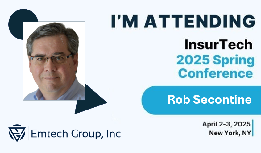 EmtechGroupInc's tweet photo. We’re excited to announce that Rob Secontine from Emtech Group will be attending @InsurTechNY Conference in NY next week! If you’re attending, be sure to connect with Rob at https://t.co/WyXiJnWORX. @denisegarth @davegritz @DustinGYoder @BobPick @JamesMBenham https://t.co/iwKYX1goTz