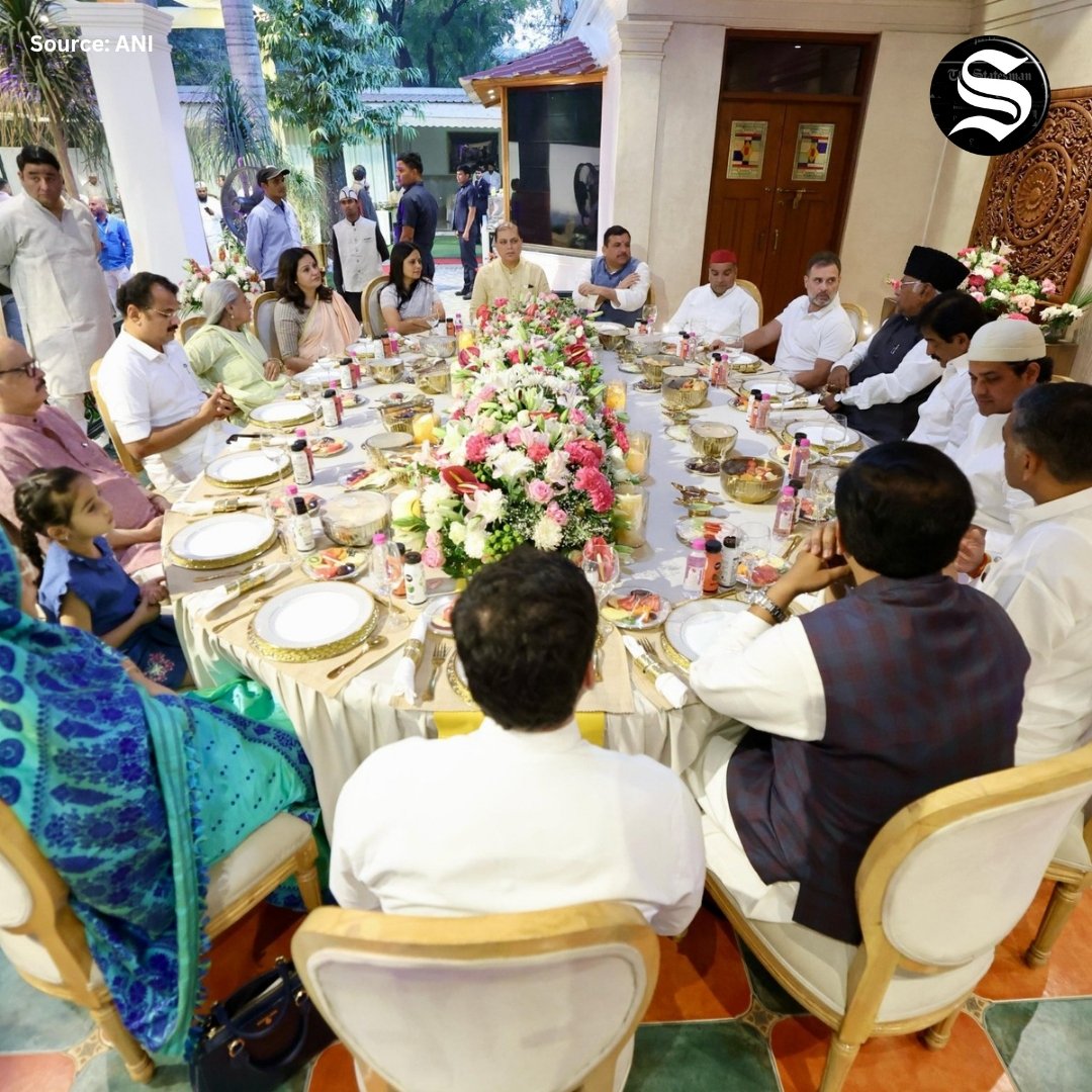TheStatesmanLtd's tweet photo. Congress MP Imran Pratapgarhi hosted an Iftar party at his residence. Lok Sabha LoP Rahul Gandhi, party chief Mallkarjun Khargeand several other MPs from various parties attended the party.

@ShayarImran | #IftarParty #Congress #Ramadan2025 https://t.co/KOe7DuA57B