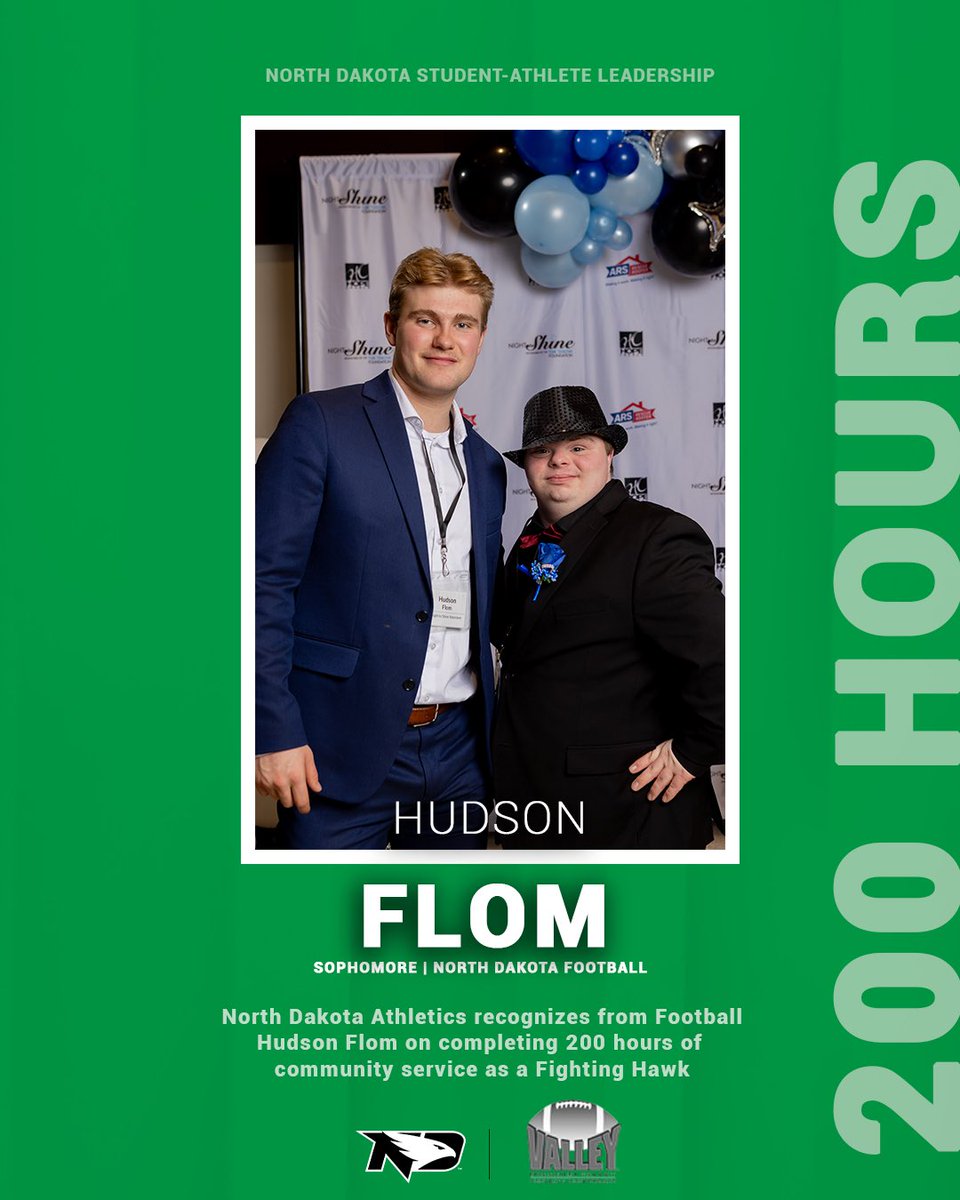 Congratulations to <a href="/UNDfootball/">North Dakota Football</a>’s Hudson Flom for volunteering 200 hours of community service! #UNDproud