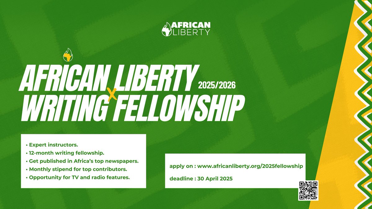 AfricanLiberty's tweet photo. Writing is more than words—it’s about impact. 🌍 

Join the African Liberty Writing Fellowship &amp; learn to shape public opinion through powerful storytelling. Apply now! 🖋️

Click on the link in the bio to apply.
https://t.co/mwL3krWxJE

#africanliberty #africa #alwf #writer https://t.co/7yVXQCOGPc