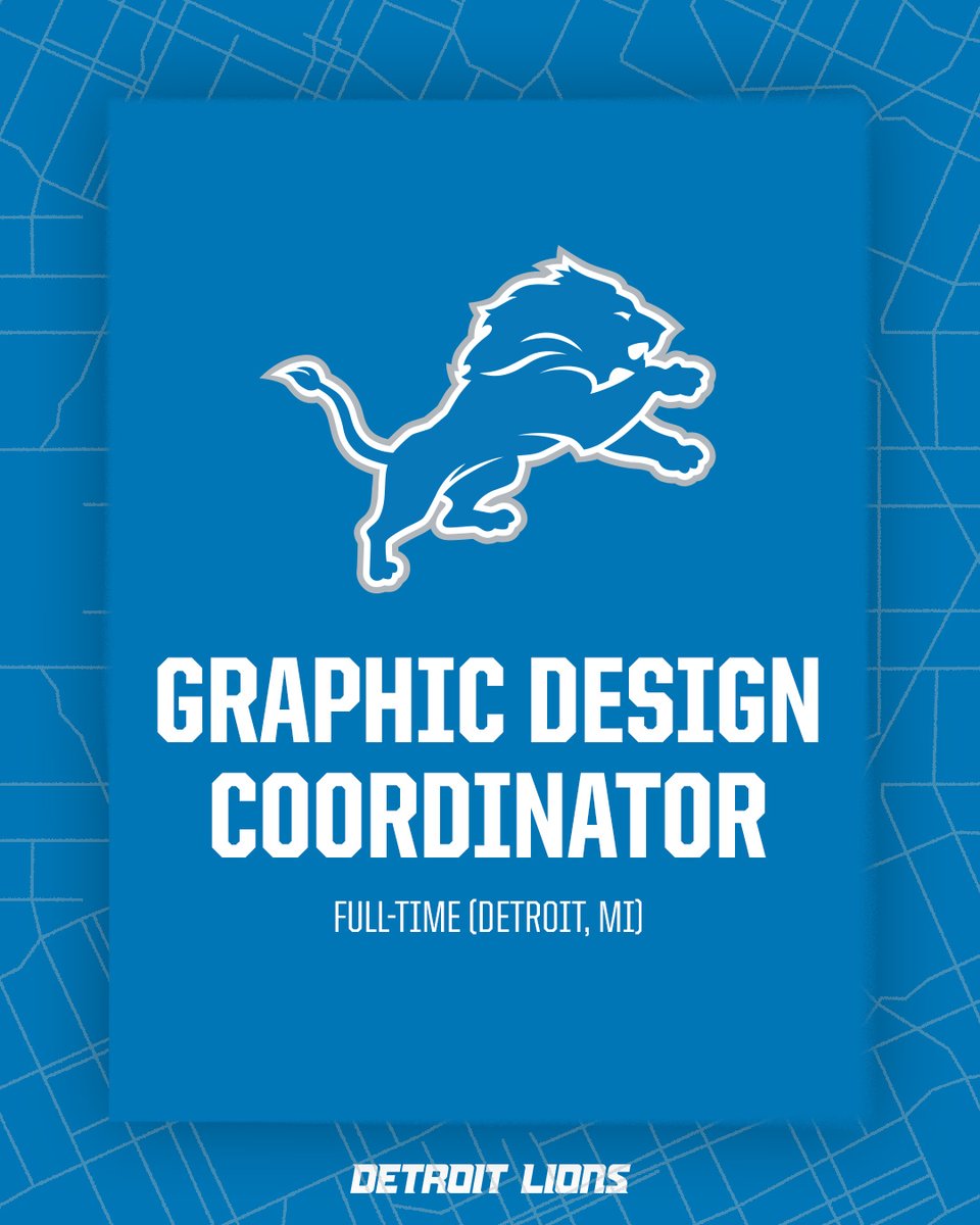 Ashley Strauss (@ashleystrauss) on Twitter photo JOB ALERT - Calling all creatives:
The <a href="/Lions/">Detroit Lions</a> are seeking a qualified candidate to join our creative team as a Graphic Design Coordinator in the Motor City. Apply today!
teamworkonline.com/football-jobs/β¦ JOB ALERT - Calling all creatives:
The <a href="/Lions/">Detroit Lions</a> are seeking a qualified candidate to join our creative team as a Graphic Design Coordinator in the Motor City. Apply today!
teamworkonline.com/football-jobs/β¦