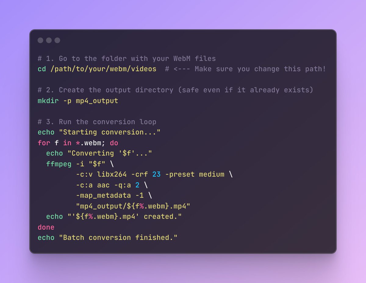Ran into issues with WebM loading on a client's site, so I switched back to MP4. 

Here's a quick Bash script to batch convert WebM to MP4: