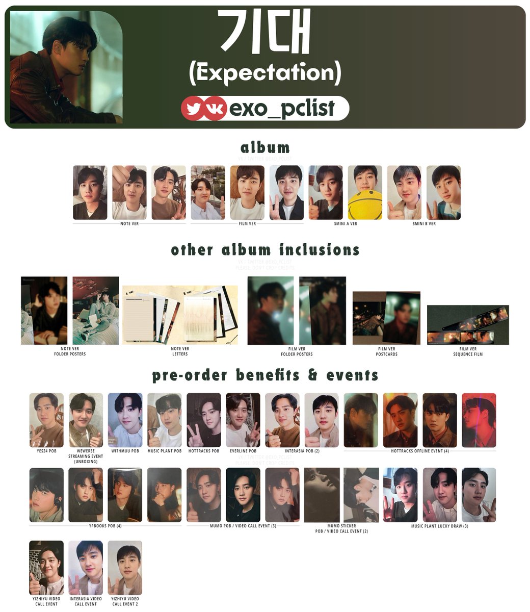 D.O. 기대 (Expectation) photocard list update [Full size in bio] +