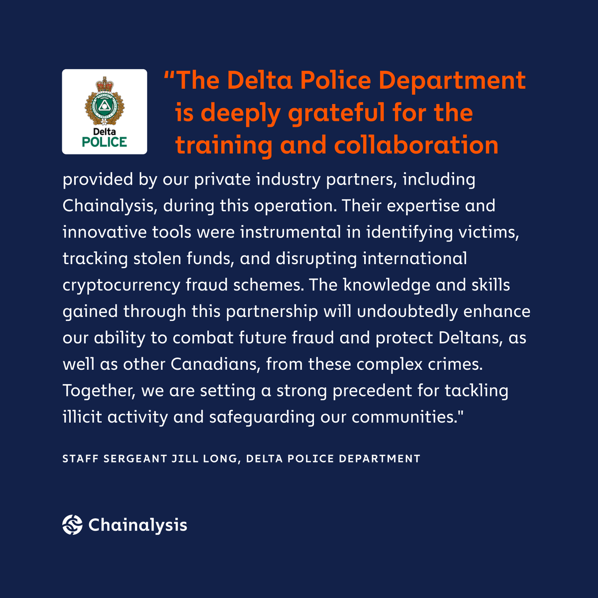In 2024, crypto scams received at least $9.9 billion on-chain. Now more  than ever, 🚨 LEs must be equipped to combat this growing crime. Read what  Staff Sergeant Jill Long, @deltapolice had
