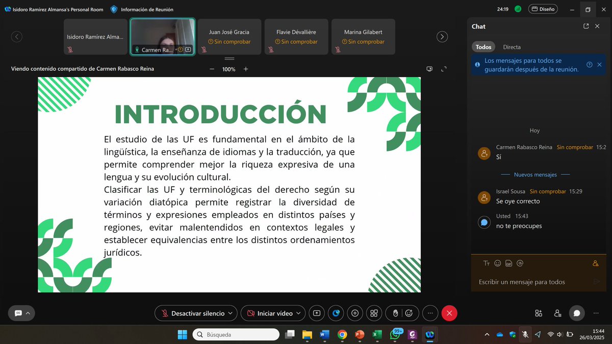 la compañera CARMEN RABASCO REINA de la univ. Universitat d’Alacant nos habla sobre la traducc. de las UF del derecho en el mundo hispano al francés. En la Sala 3: ucordoba.webex.com/meet/l12raali