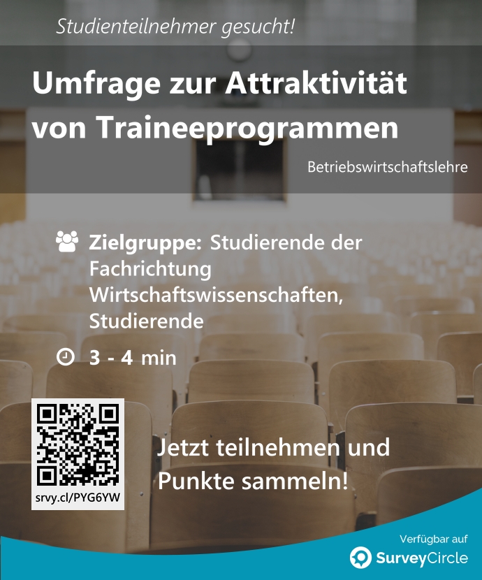 top_studies's tweet photo. Teilnehmer gesucht für top-platzierte Online-Studie:

"Umfrage zur Attraktivität von Traineeprogrammen" https://t.co/ecdI0b0uob via @SurveyCircle

#ausbildung #StartNachDemStudium #traineeprogramme #umfrage #surveycircle https://t.co/oxLQErl1rH