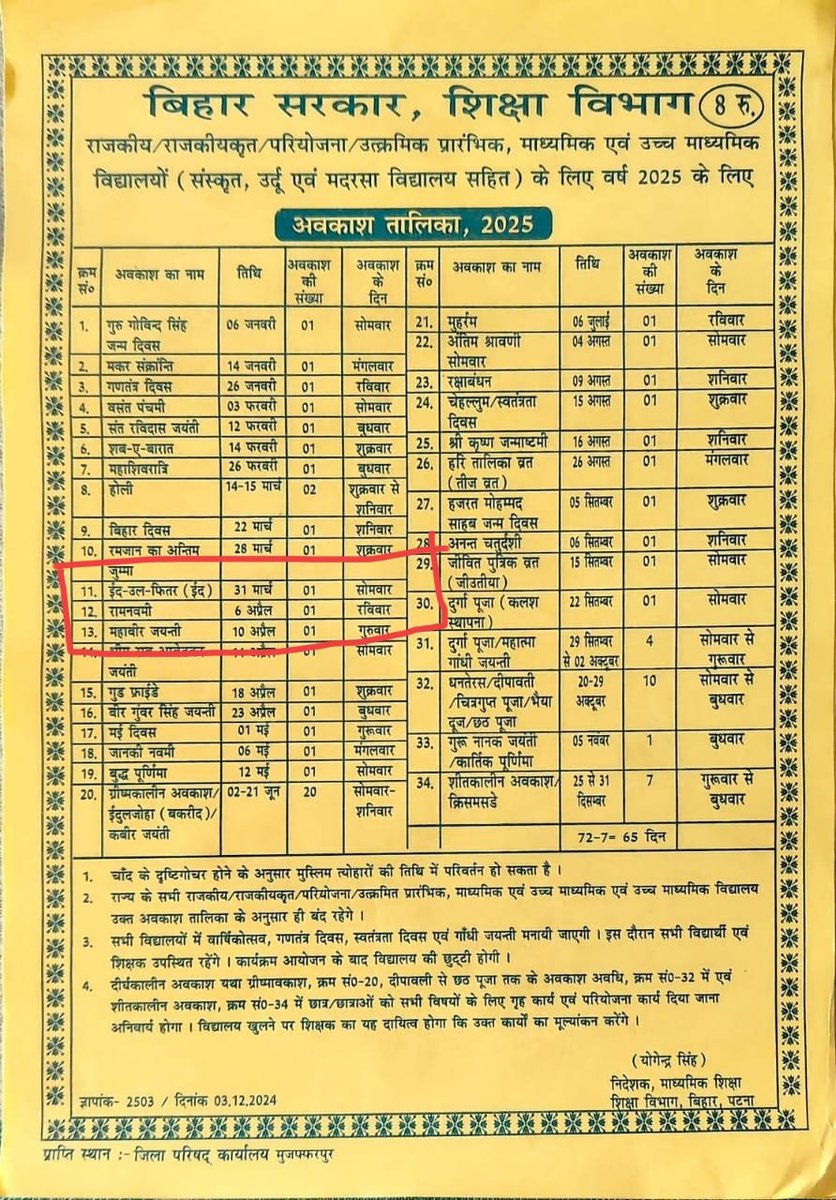 ईद जैसे बड़े त्योहार मैं 1 दिन कि छुट्टी कहीं से भी उचित नहीं लग रहा है अतःयह सौतेलापन है 
विभाग जल्द इस पर संज्ञान लेकर एक अतिरिक्त छुट्टी कि घोषणा करें।
<a href="/NitishKumar/">Nitish Kumar</a> <a href="/sunilkbv/">Sunil Kumar</a> <a href="/sidarhs/">SIDAR HS</a> 
<a href="/News18Bihar/">News18 Bihar</a> <a href="/BiharEducation_/">Education Department, Bihar</a> <a href="/Chetankrraj/">Chetan Kr Raj</a> <a href="/samrat4bjp/">Samrat Choudhary</a> <a href="/Jduonline/">Janata Dal (United)</a> 
#Eid #Leave #Festival