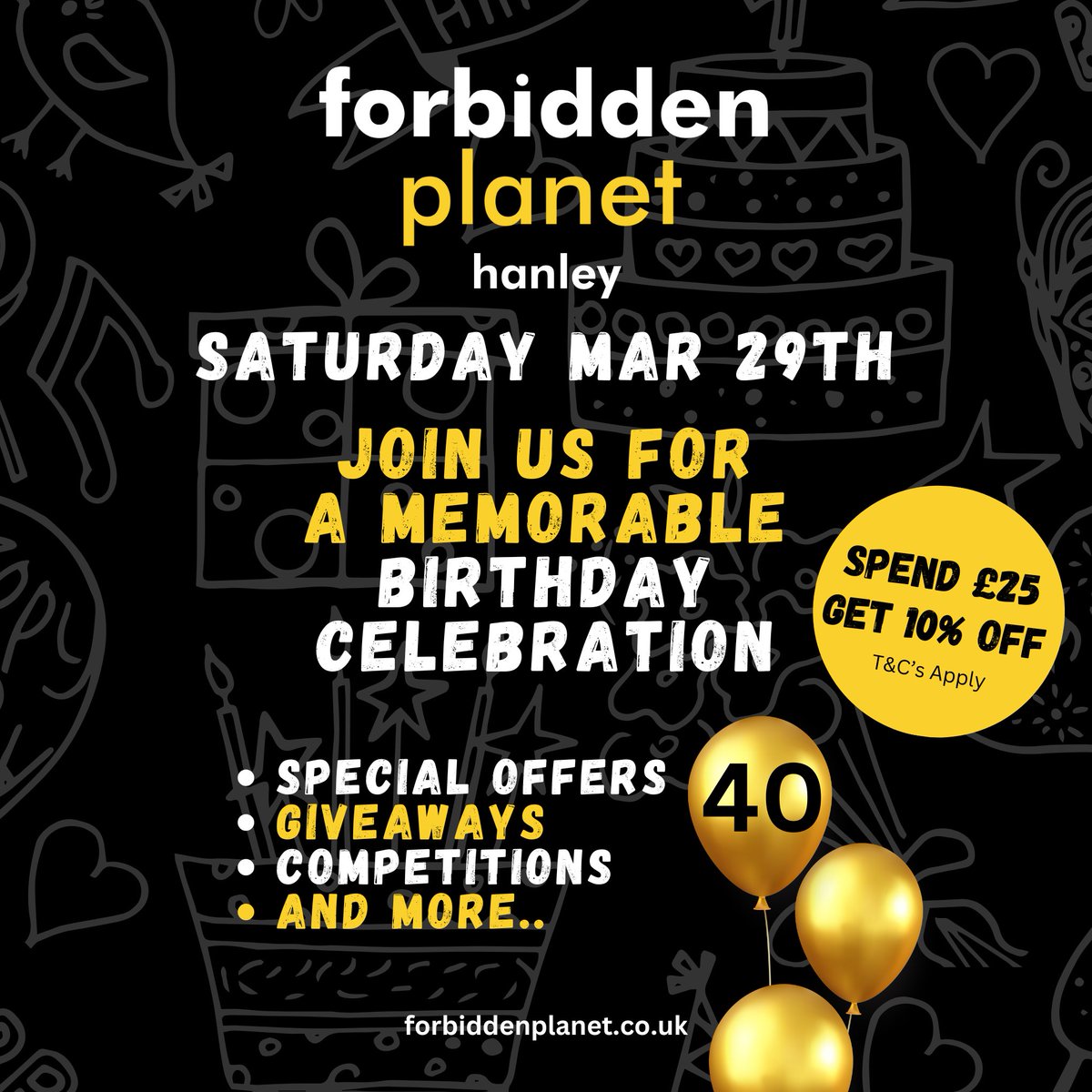 Hey there! Join us this Saturday for a little party! Spend £25 in our store and get 10% knocked off your total! Thanks to our generous sponsors, we've managed to craft a select number of goodie bags just for you - and guess what? They're totally FREE! (While stocks last)