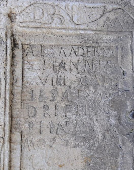 Macedonicon's tweet image. The fountain in Dolno Sonje, near Skopje, flows out of an ancient Roman gravestone. The Latin inscription is dedicated to a person named Alexander who lived to be 19 years old.