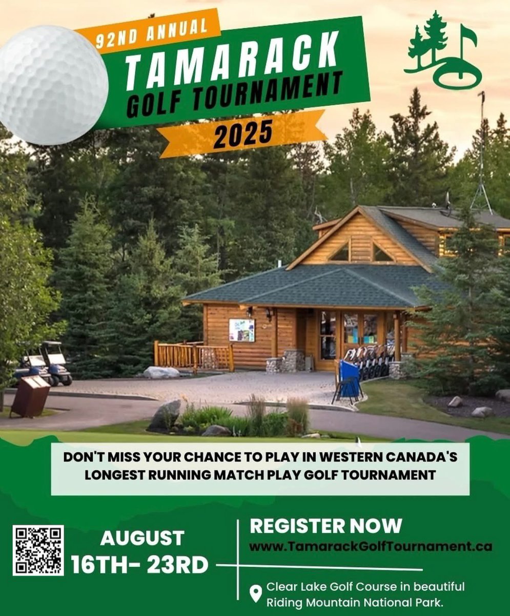 ⛳️ Don’t miss out on an incredible week of golf, family and friends at Clear Lake Golf Course in Riding Mountain National Park. Visit TamarackGolfTournament.ca to secure your spot! 😃 ⛳️ #92Annual #RegisterToday #ClearLake #TamarackGolfTournament