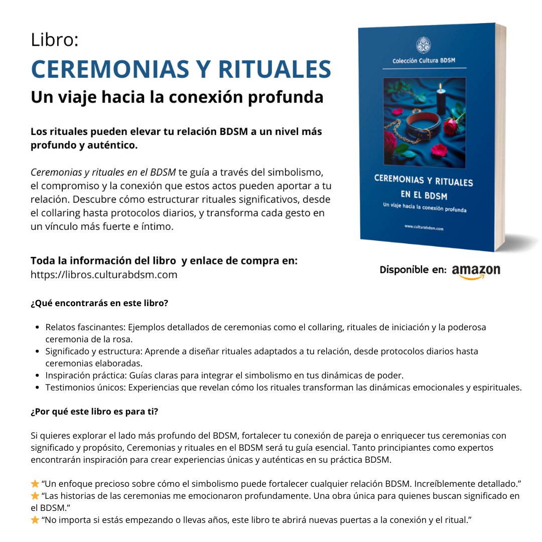 Cultura_BDSM's tweet photo. Ceremonias y rituales en el BDSM: Conexión profunda. Transforma tu relación BDSM, fortalece la confianza y el compromiso. https://t.co/b5sa3T1GFq #CeremoniasBDSM #ColocaciónDeCollar #ConexiónBDSM #RitualesDePoder #SimbolismoBDSM #DinámicasBDSM #RelacionesBDSM #librosbdsm https://t.co/aEKo5TqUoZ
