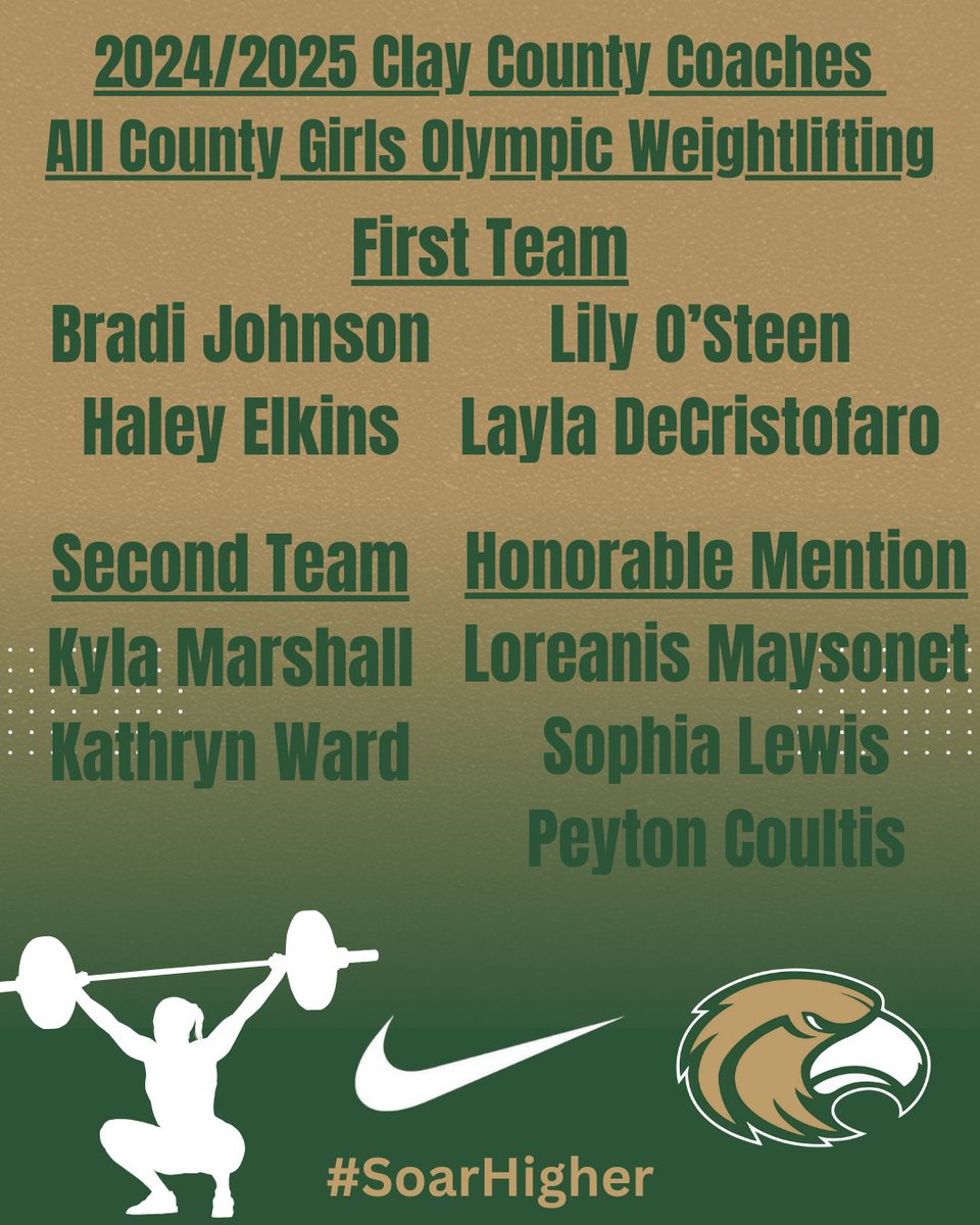 Congratulations to all of our girls weightlifters selected to the 2024/2025 Olympic Weightlifting team! Hard work paid off! Great work ladies! #SoarHigher