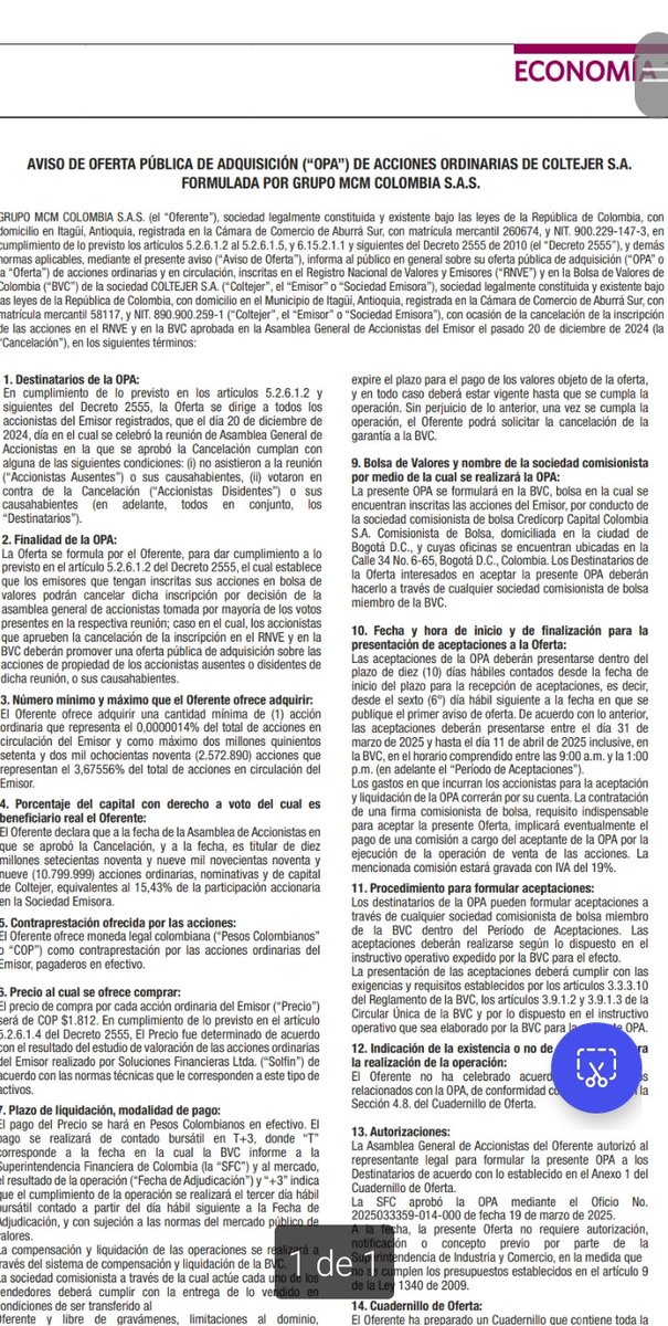 OrlandoSJFenix's tweet photo. Si #COLTEJER . Inactiva desde la Pandemia, destructora de valor desde 2008, hace una OPA por parte de sus mayoritarios...
Imagínense el montón de empresas activas que hay en la BVC que las venden casi regaladas.
Eso se llama: VALOR RESIDUAL.
#COMBO #SEMINARIO + #SERVICIOFÉNIX https://t.co/NP8zkhNFZL