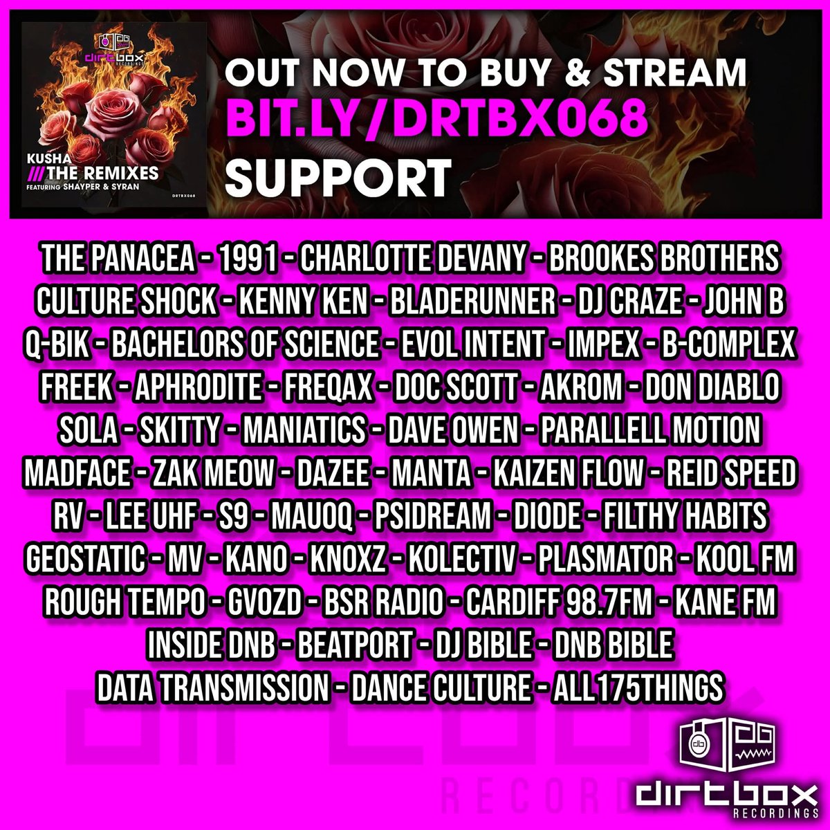 The latest release on Dirtbox Recordings which see's SyRan &amp; Shayper on Remix duties for Kusha. Has been getting some huge support from the masters of DNB. 

Make sure you grab your copy now

BUY/STREAM - cygnusmusic.link/maaempz