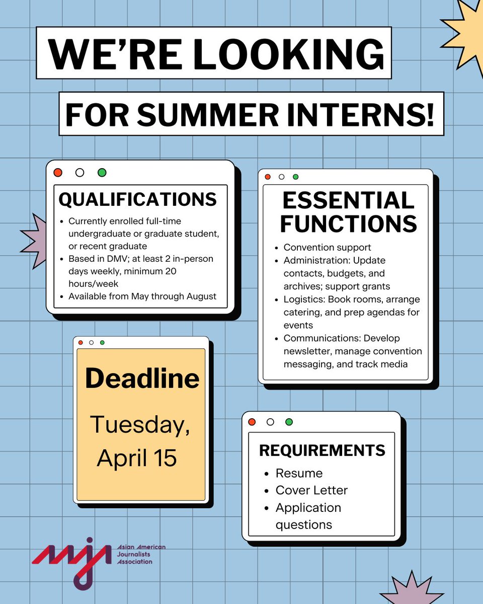 🚨 Are you looking for a summer internship? AAJA is hiring paid interns (May–Aug) to help with convention planning! This hybrid role is a chance to connect with AAJA members and gain hands-on experience. Apply by Tuesday, April 15 at bit.ly/aajainternship…