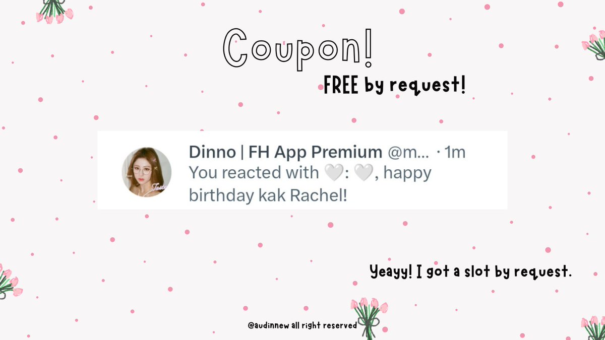 Happiest birthday kak Rachel. <a href="/strawbwerryca/">`</a> bahagia selaluuu dan dikelilingi segala hal baik! 💝💝💐 terima kasih juga untuk kakak sponsor, sukses terus kak. 💝 dan terima kasih juga untuk kak Audinne yang buatin layoutnya. <a href="/audinnew/">Audinne</a>