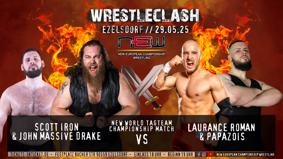 Komplett Matchcard für NEW "WrestleClash" am Do. 29.05.25 auf facebook.com/NEW.Wrestling1

Tickets nur 12€ im Online Vorverkauf!
Hier Ticktes kaufen: okticket.de/tickets-profi-…

#newwrestlingezelsdorf
#wrestlingevent #wrestlingevents #wrestlingshow #wrestlingshows #wrestlingshowlive