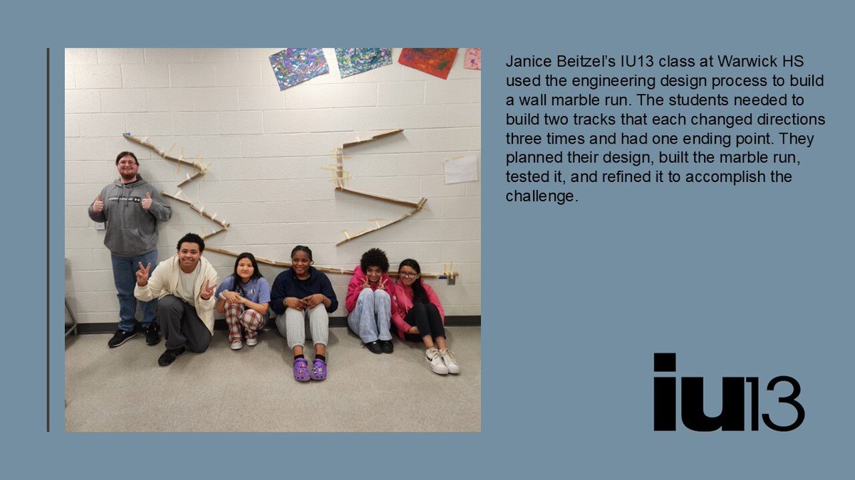 STEM at IU13 (@stematiu13) on Twitter photo Fantastic work goes to our <a href="/iu13/">Lanc-Leb IU13</a> class <a href="/WarwickPR/">Warwick School District</a> in Ms. Beitzel's class. Creative marble run! Fantastic work goes to our <a href="/iu13/">Lanc-Leb IU13</a> class <a href="/WarwickPR/">Warwick School District</a> in Ms. Beitzel's class. Creative marble run!