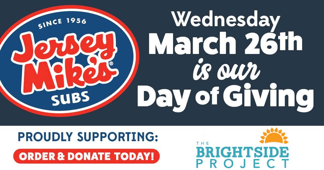 Order in-store or on the app at Jersey Mike's in Salem or Cortland today and 100% of the store sales will be donated to The Brightside Project to help local kids!  #bethebrightside 🌞🧡💙 #dayofgiving #jerseymikes <a href="/jerseymikes/">Jersey Mike's Subs</a>