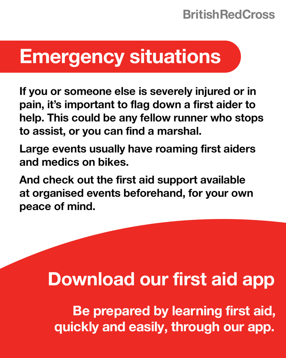 BritishRedCross's tweet photo. Save this post as a reminder. And for more first aid tips, download the free British Red Cross first aid app: https://t.co/4MYIR6GPL1
Stay prepared, listen to your body, and most importantly: enjoy. โค๏ธ
Are you running for #TeamRedCross this year? Let us know! https://t.co/a2A6eE7CoO