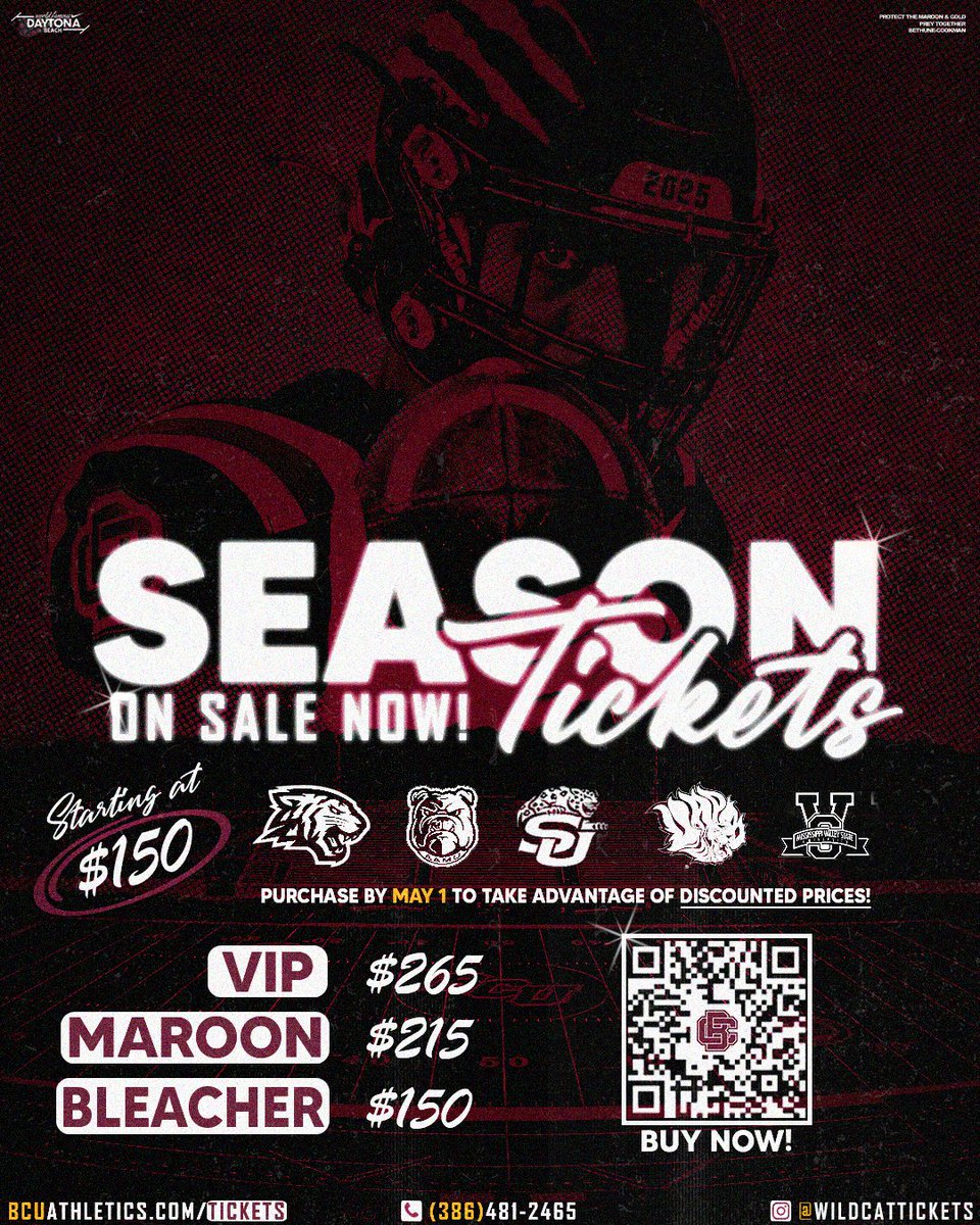 ๐ Bethune-Cookman Football (@bcugridiron) on Twitter photo ๐ฆ๐๐๐ฆ๐ข๐ก ๐ง๐๐๐๐๐ง๐ฆ ๐ข๐ก ๐ฆ๐๐๐ ๐ก๐ข๐ช!
We've got 5๏ธโฃ chances for you to catch the Cats on the gridiron this fall, and now's your time to renew or purchase your season ticket package!
๐๏ธ BCUAthletics.com/Tickets
#๐๐๐๐ก๐๐๐ก๐๐๐๐ฉ๐จ | #๐๐ง๐๐ฎ๐๐ค๐๐๐ฉ๐๐๐ง ๐ฆ๐๐๐ฆ๐ข๐ก ๐ง๐๐๐๐๐ง๐ฆ ๐ข๐ก ๐ฆ๐๐๐ ๐ก๐ข๐ช!
We've got 5๏ธโฃ chances for you to catch the Cats on the gridiron this fall, and now's your time to renew or purchase your season ticket package!
๐๏ธ BCUAthletics.com/Tickets
#๐๐๐๐ก๐๐๐ก๐๐๐๐ฉ๐จ | #๐๐ง๐๐ฎ๐๐ค๐๐๐ฉ๐๐๐ง
