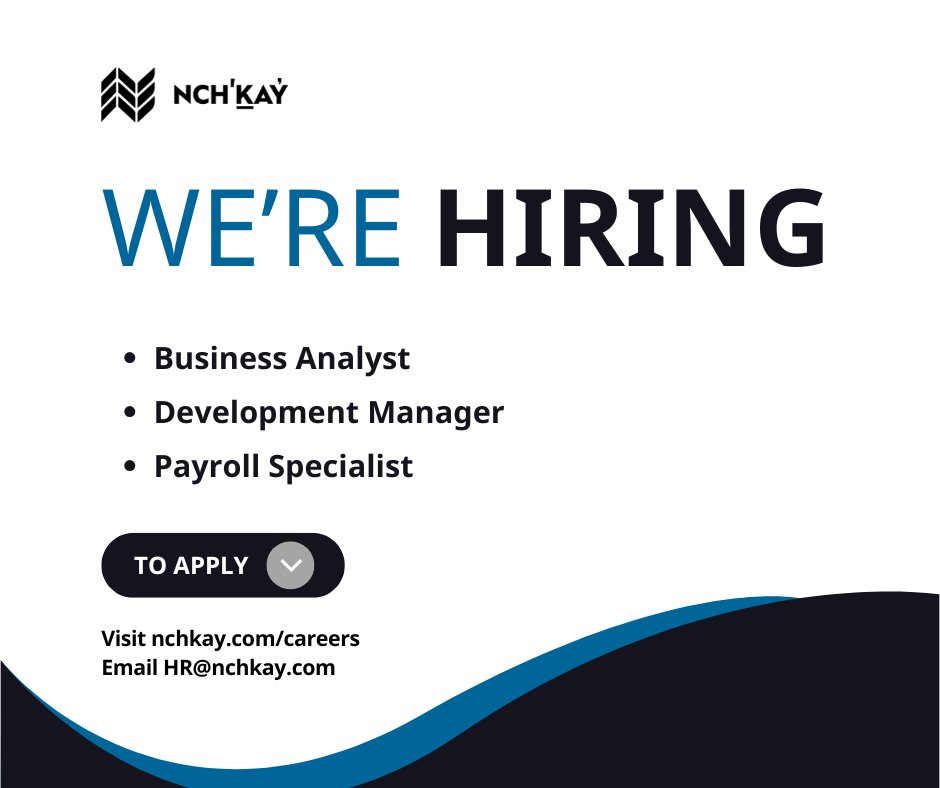 #HIRINGNOW: Looking for opportunities to accelerate your career in Indigenous economic development, accounting, or business? We're looking for new talent to strengthen our Head Office team. 

Join us as we help build a prosperous future for the <a href="/SquamishNation/">Sḵwx̱wú7mesh Úxwumixw | Squamish Nation</a>. #BCJobs