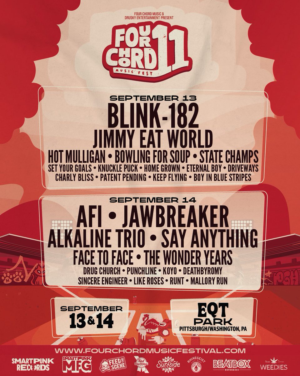 altpress (@altpress) on Twitter photo This year's <a href="/4chordmusicfest/">Four Chord Music Festival</a> lineup is out, featuring blink-182, AFI, Jimmy Eat World, State Champs, Jawbreaker, Say Anything, Alkaline Trio, DeathbyRomy, and tons more This year's <a href="/4chordmusicfest/">Four Chord Music Festival</a> lineup is out, featuring blink-182, AFI, Jimmy Eat World, State Champs, Jawbreaker, Say Anything, Alkaline Trio, DeathbyRomy, and tons more