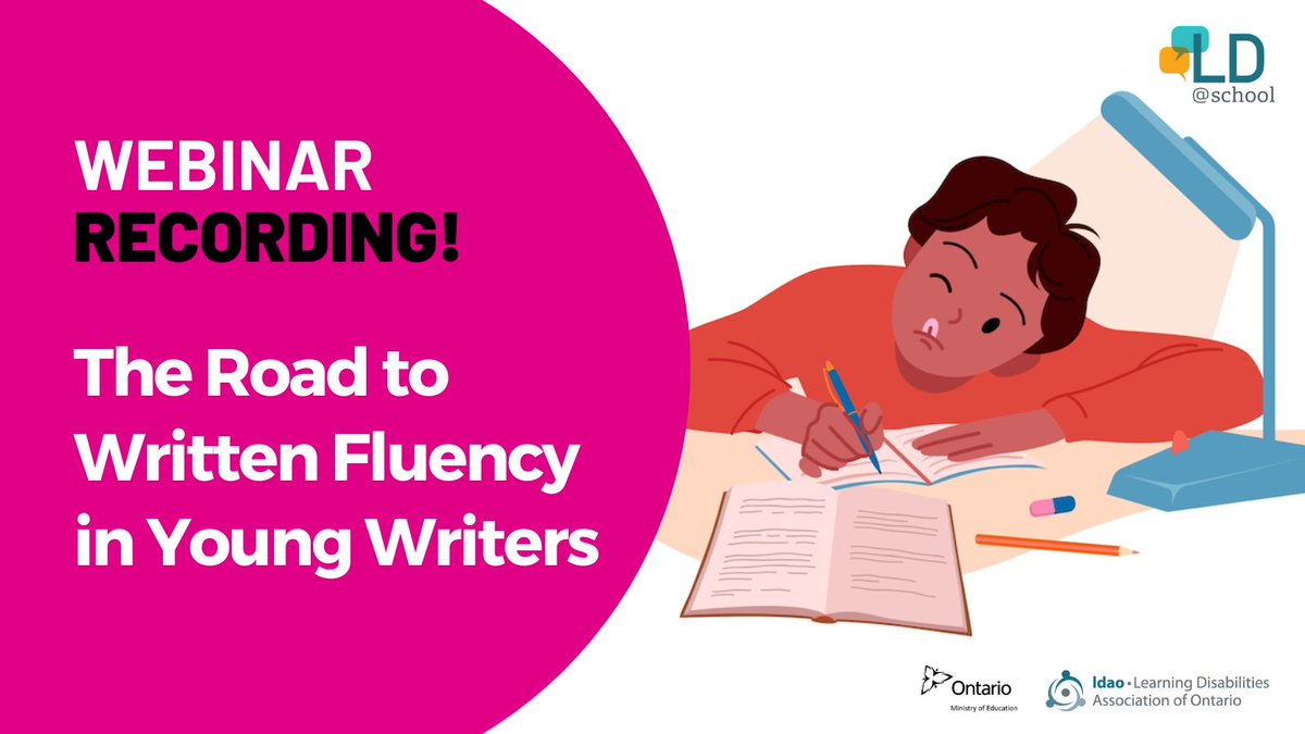 ✍️ Enhance written fluency in young writers. 
Watch our webinar for practical strategies!📝 #LDAO #LDs #webinar #Writer

Watch now: ldatschool.ca/webinar-writte…