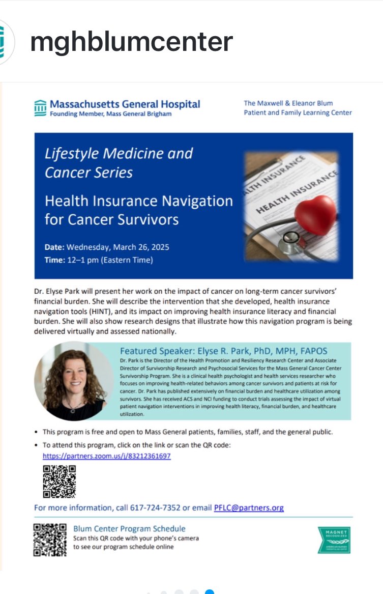 MGH Cancer Center Lifestyle Medicine Program (@mghlifestylemed) on Twitter photo Happening today at noon! Learn from <a href="/PsycholERPark/">Elyse Park</a>. Thank you to the <a href="/MGH_BlumCenter/">MGH Blum Center</a> for hosting this informative talk.
<a href="/MGH_HPRIR/">MGH HPRIR</a> Happening today at noon! Learn from <a href="/PsycholERPark/">Elyse Park</a>. Thank you to the <a href="/MGH_BlumCenter/">MGH Blum Center</a> for hosting this informative talk.
<a href="/MGH_HPRIR/">MGH HPRIR</a>