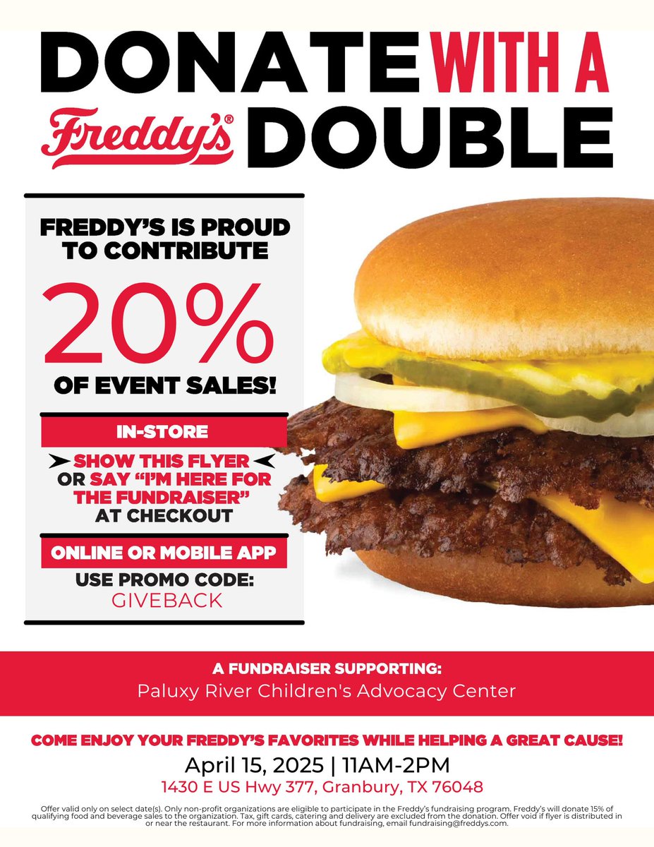 Tell your friends that you all have lunch plans TODAY at Freddy's Frozen Custard &amp; Steakburgers! Burgers, custard, and fries all while supporting the PRCAC? Yes, please! See you soon!