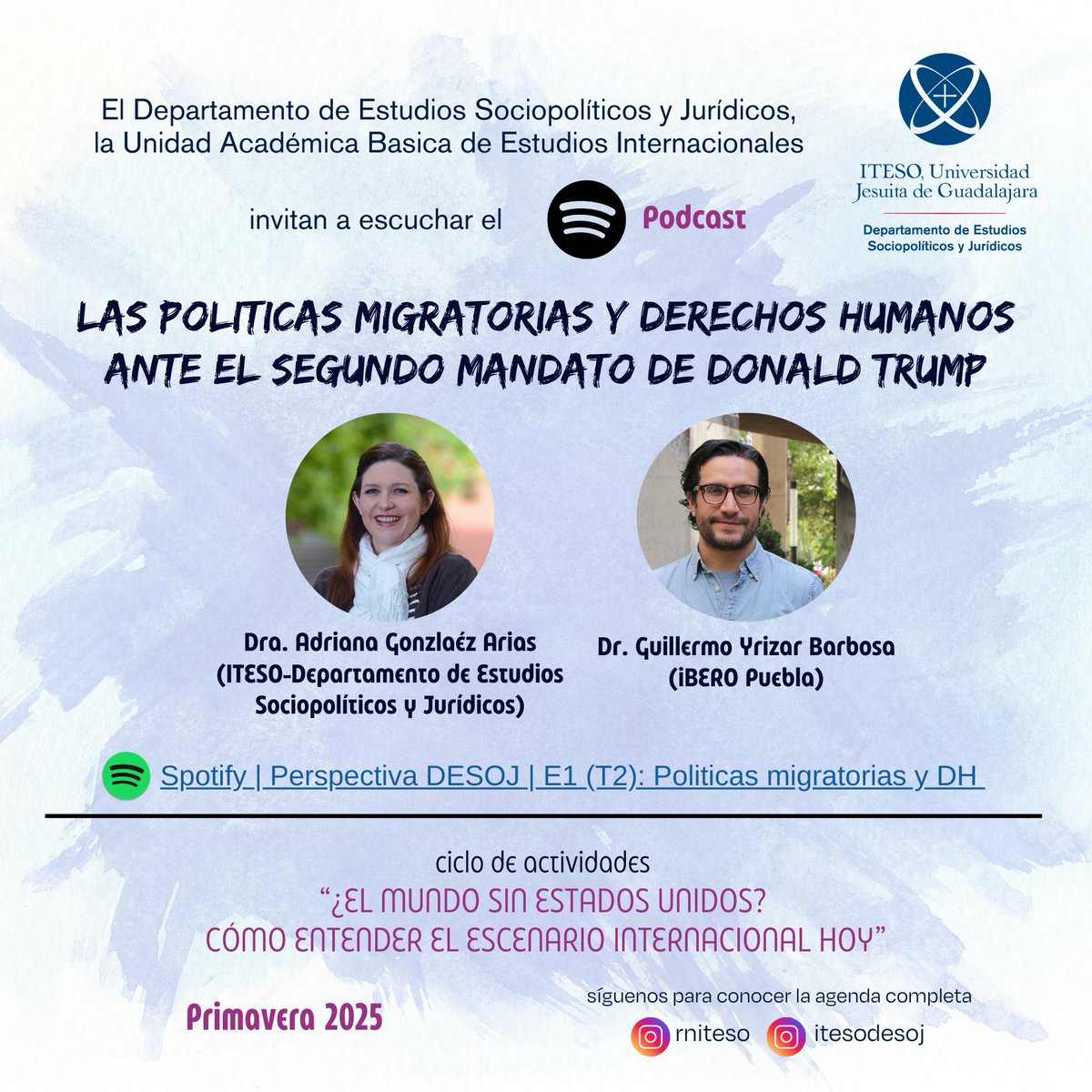 📢 Nuevo episodio de #PerspectivaDESOJ 🎙️

¿Qué cambios veremos en las políticas migratorias y los derechos humanos con el regreso de Trump?

Adriana González (<a href="/ITESO/">ITESO</a>) y Guillermo Yrizar (<a href="/IberoPuebla/">IBERO Puebla</a>) analizan los posibles escenarios.

🎧 Escúchalo aquí: shorturl.at/vHXL6