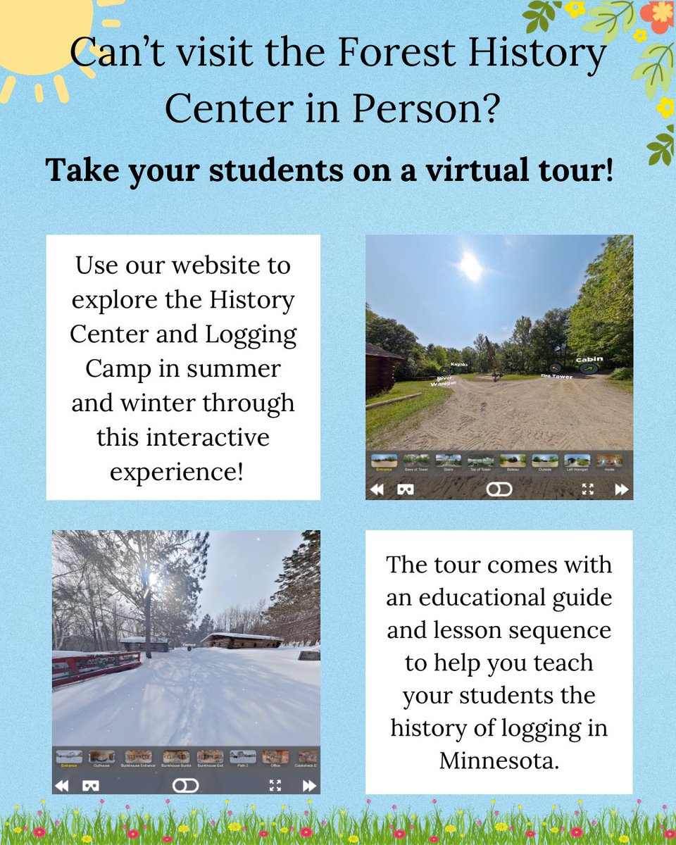 Want to teach your students about the history of logging in Minnesota? Use our virtual tour of the Forest History Center! Check out this link: mnhs.info/4j3Vpsn

#MNHistory #ForestCenter #MNTeachers #MNStudies