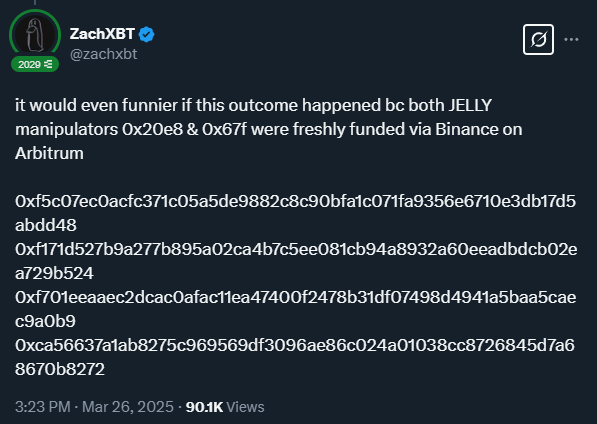 If all it takes is a few million and a freaking token called JELLY JELLY to kill Hyperliquid...

Wow. 

DeFi has problems... Context 👇

A whale has been manipulating the price of JELLY to attack Hyperliquid. 

He dumped $5M worth of JELLY forcing the Hyper liquidity Provider
